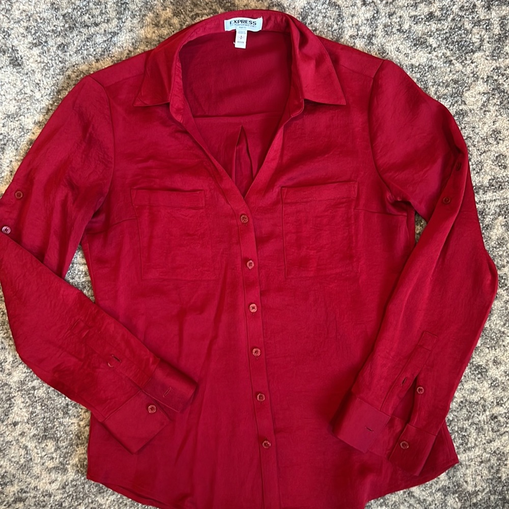 Express Petite Slim Fit Red Portofino Shirt